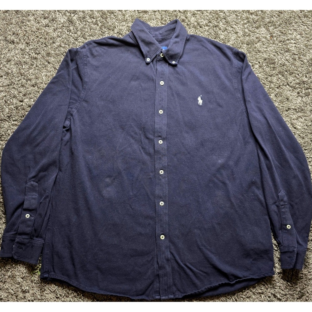 Polo Ralph Lauren Mens XL Featherweight Mesh Button Down Shirt Navy Blue Lng Slv